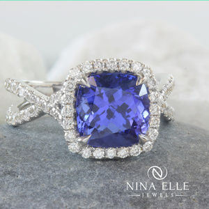 Cushion Cut Natural Tanzanite Ring